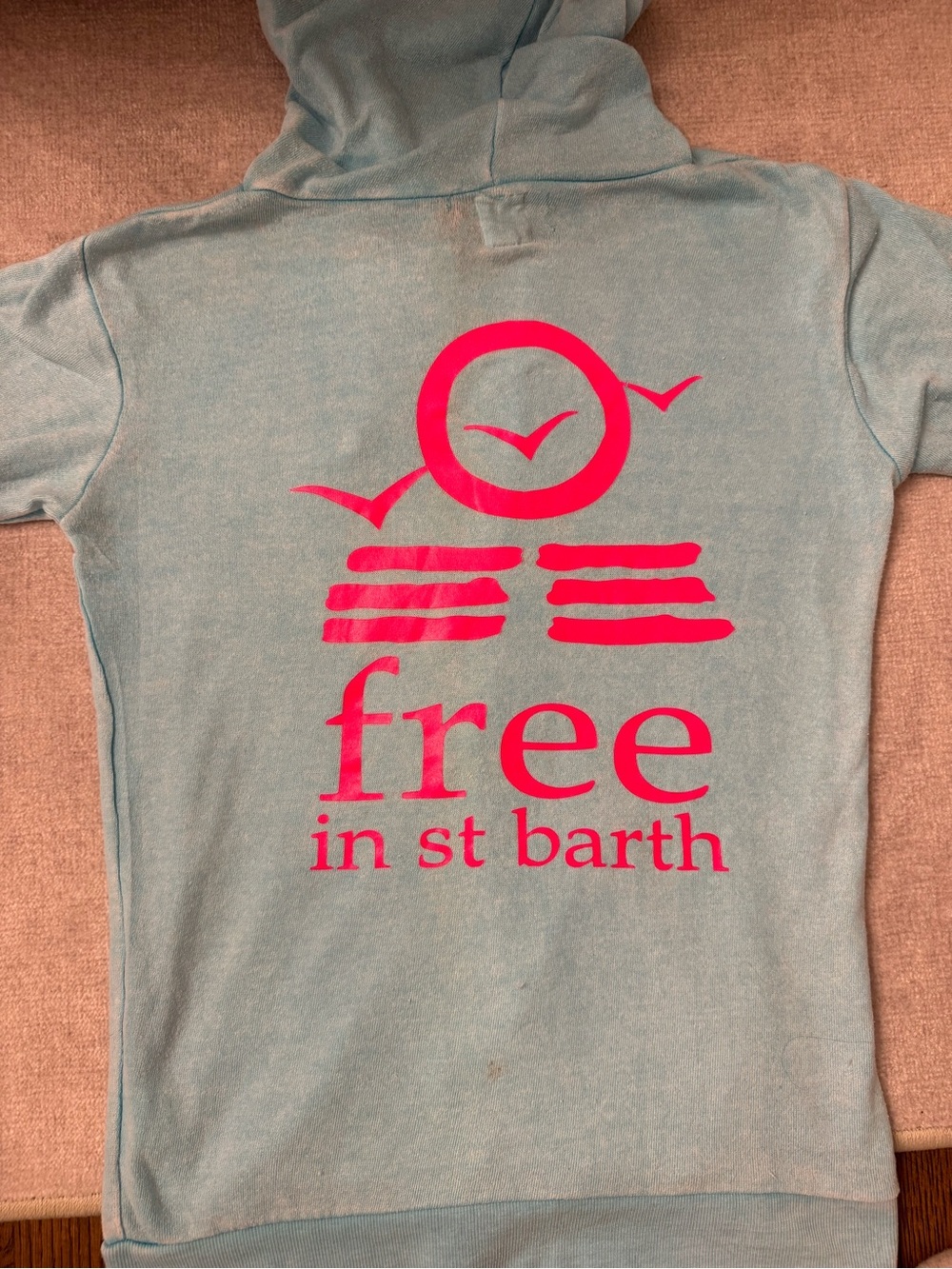 Free In St Barth Turquoise Terry Cloth Zip Hoodie Pink Logo - Picture 5 of 8